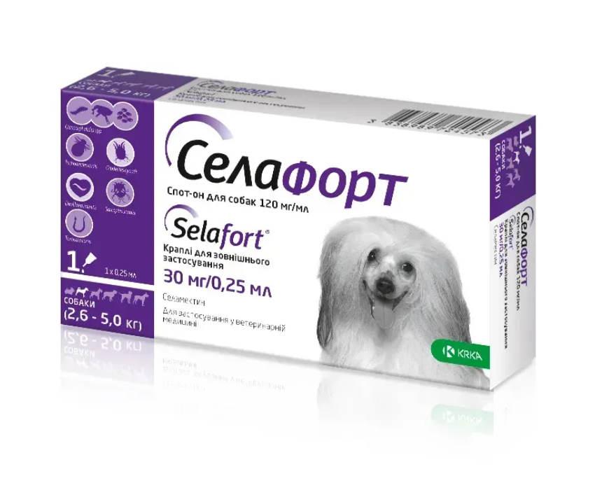 Селафорт спот-он 30 мг/0,25 мл для собак 2,6 – 5 кг 1 пипетка
