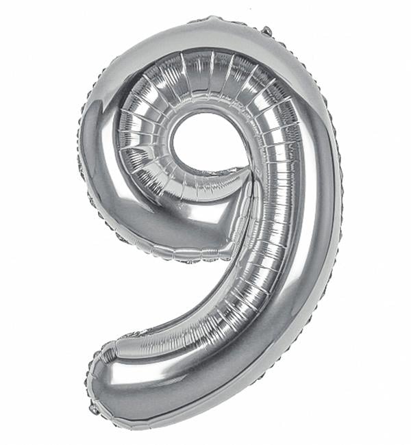 Шарик Цифра "9" 1 м Серебреный