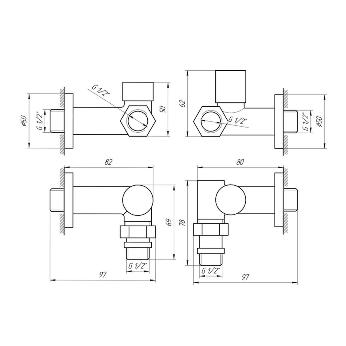 Кран кутовий під ТЕН 1/2 "х1/2" 2 шт. (H21-032430-7777) - фото 6