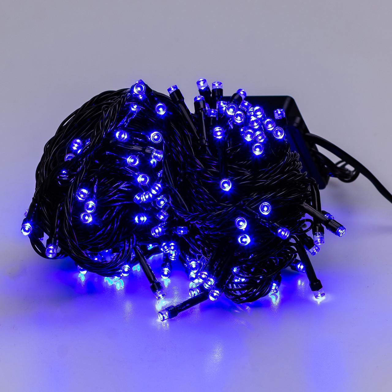 Гирлянда нить 14 м на 300 LED лампочек светодиодная черный провод 8 режимов работы Синий