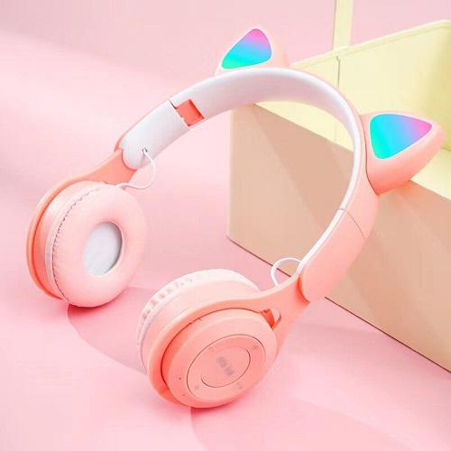 Наушники беспроводные с ушками и подсветкой Wireless Cat Y08 Bluetooth Розовый