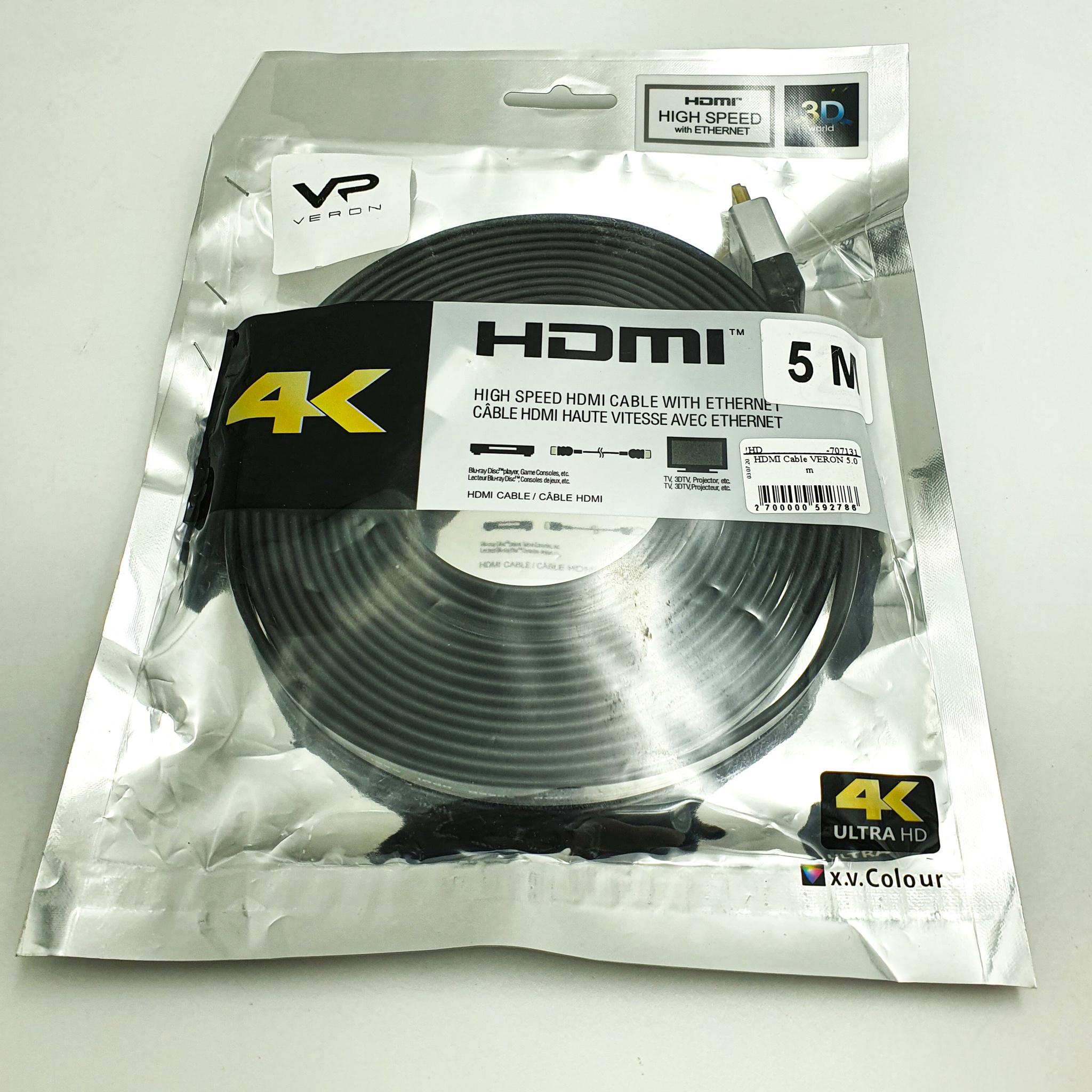 Кабель плоский HDMI to HDMI 4K з підтримкою Ethernet UltraHD 4K Veron 5м Чорний (6cbba9bb) - фото 2