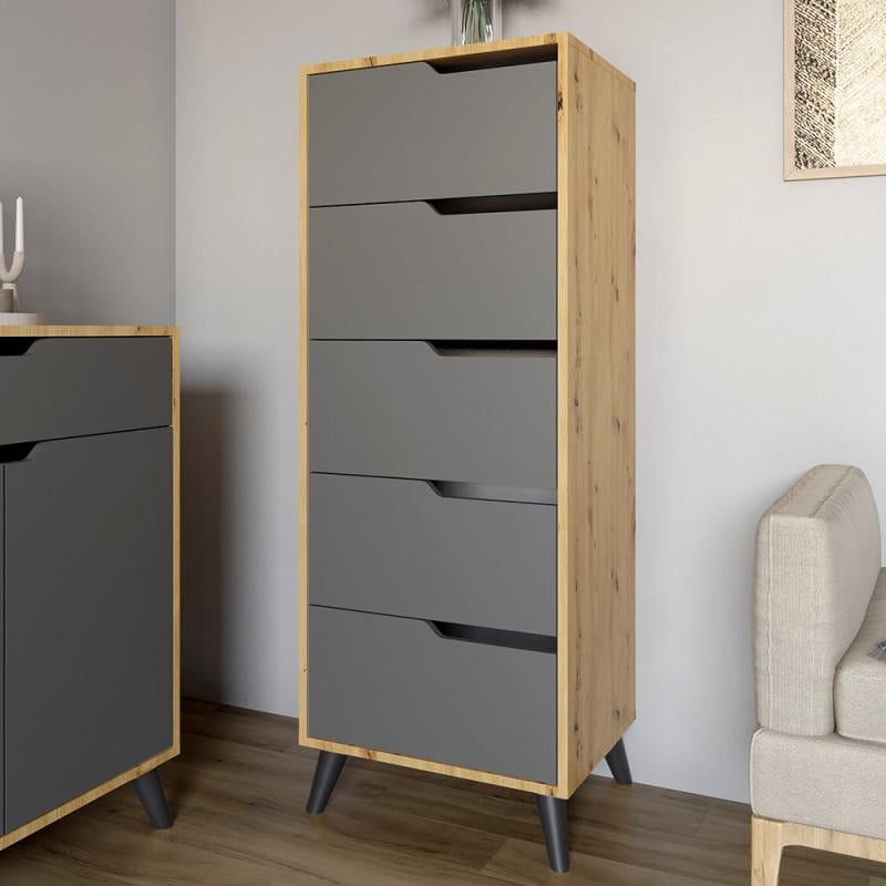 Комод для спальни с выдвижными ящиками Еверест 5Ш Борн 500 с черными ножками 50х40х132,4 см Дуб артизан/Антрацитовый (23875792)