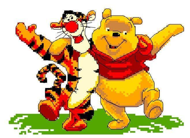 Набор для вышивания нитками крестом Винни-Пух/а с ним и Тигра нити мулине/канва/игла/канва с рисунком (1579197762)