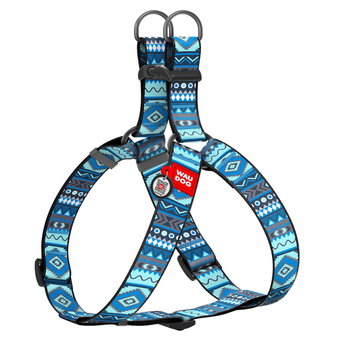 Шлея для собак Waudog Nylon Этно с QR паспортом/пластиковым фастексом XL 35 мм х 70-100 см Синий (324-0131 Col)