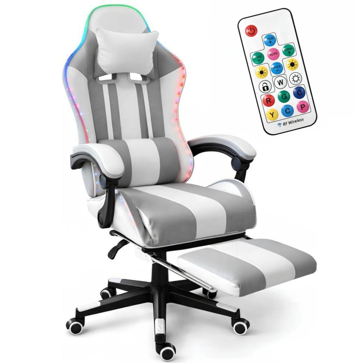 Кресло геймерское Bonro B-964 с подсветкой и подставкой для ног Белый (7025)