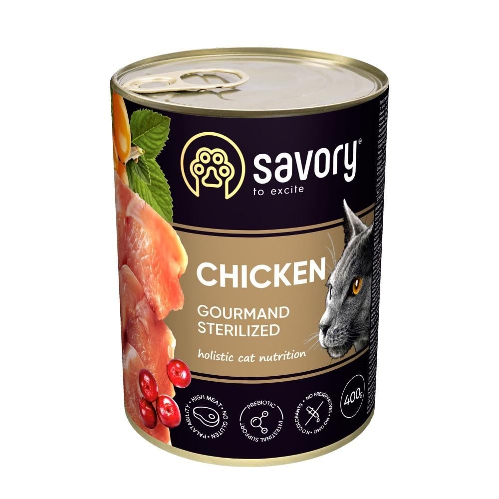 Корм влажный Savory Cat Can Adult Sterilised консервы для стерилизованных кошек с курицей 400 г (34806854)
