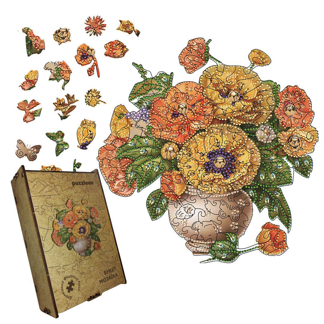 Пазл дерев'яний Букет Мозаїка А5 картонна коробка 35 ел. (puzzlean-0000040-KART-А5)