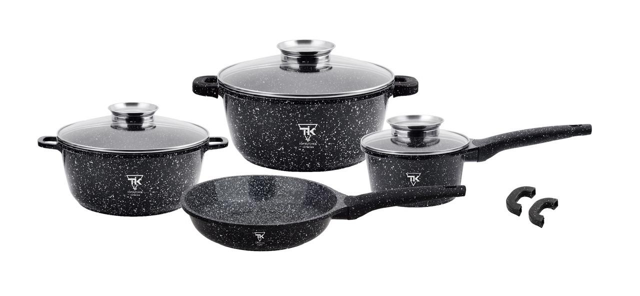 Набір каструль TopKitchen TK00076 та сковорода з гранітним антипригарним покриттям Чорний (TK00076-4)