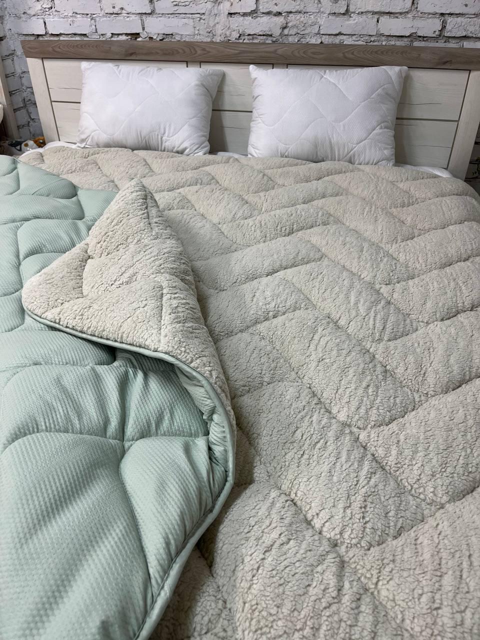 Одеяло меховое полуторное 155х210 см Бежево-мятный (22936463) - фото 7