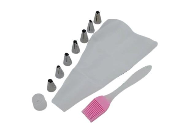 Мешок кондитерский силиконовый многоразовый для крема с металлическими насадками 7 шт. (20010)