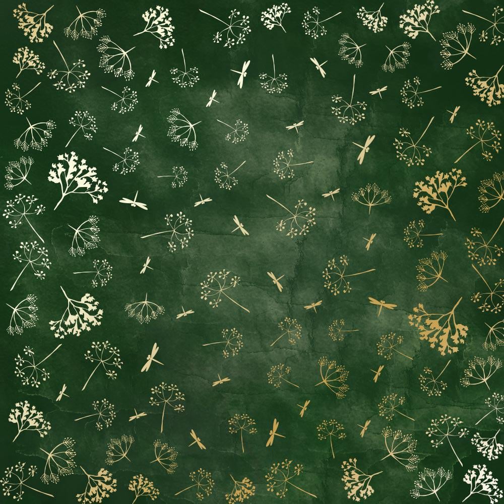 Лист бумаги односторонний Golden Dill с фольгированием 30,5х30,5 см Dark Green/Aquarelle