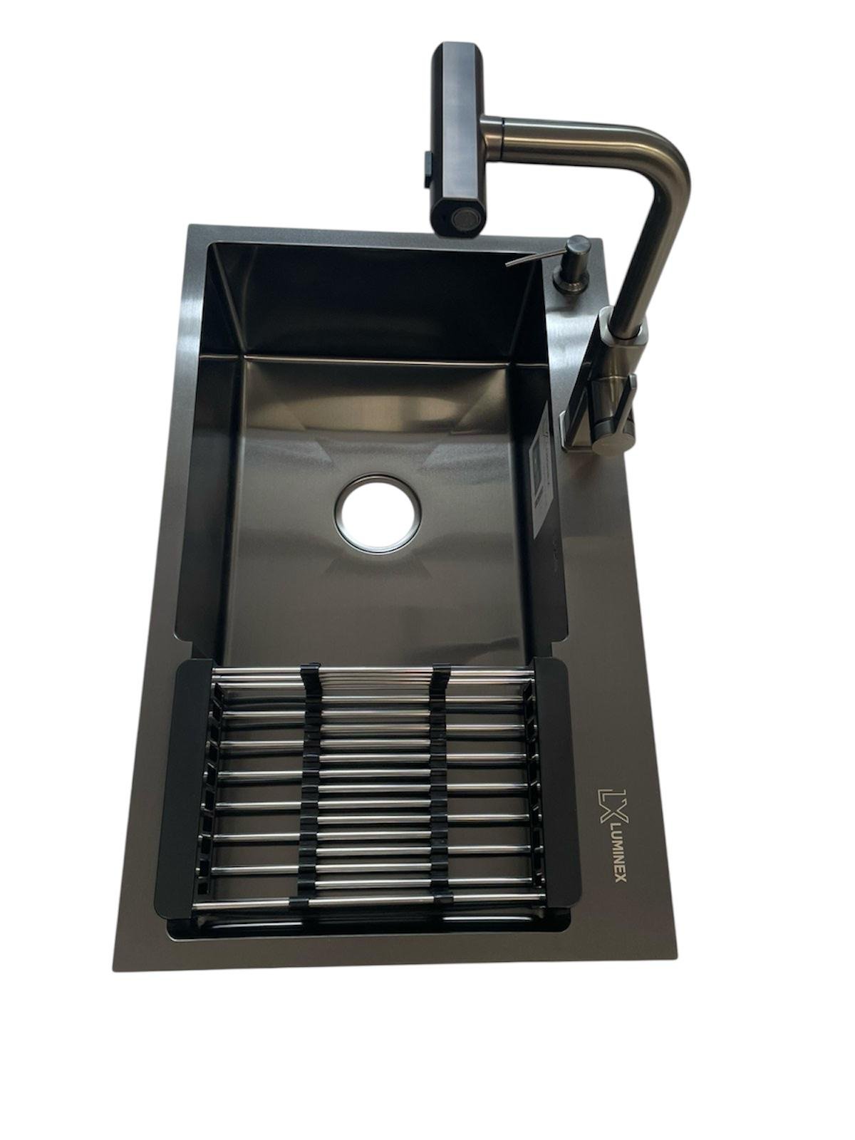 Мойка для кухни левая Luminex 7848 L/смеситель с выдвижным изливом Kroner PVD03918 (8760)