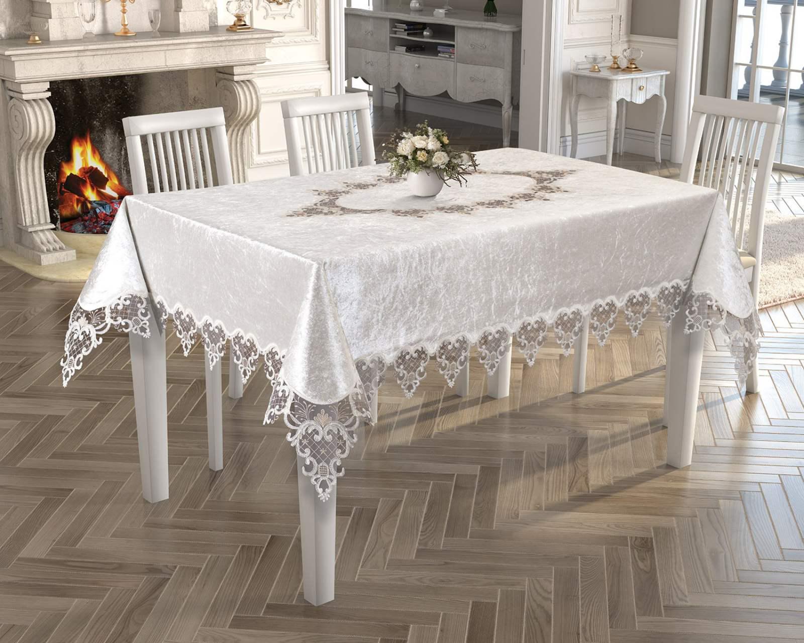 Скатертина велюрова Acme Tekstil PVS Kyrien 110x160 см Krem (CN30923)