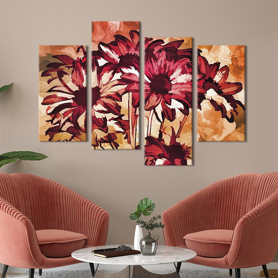 Картина на холсте Бордовые акриловые цветы 129x90 см (768-42)