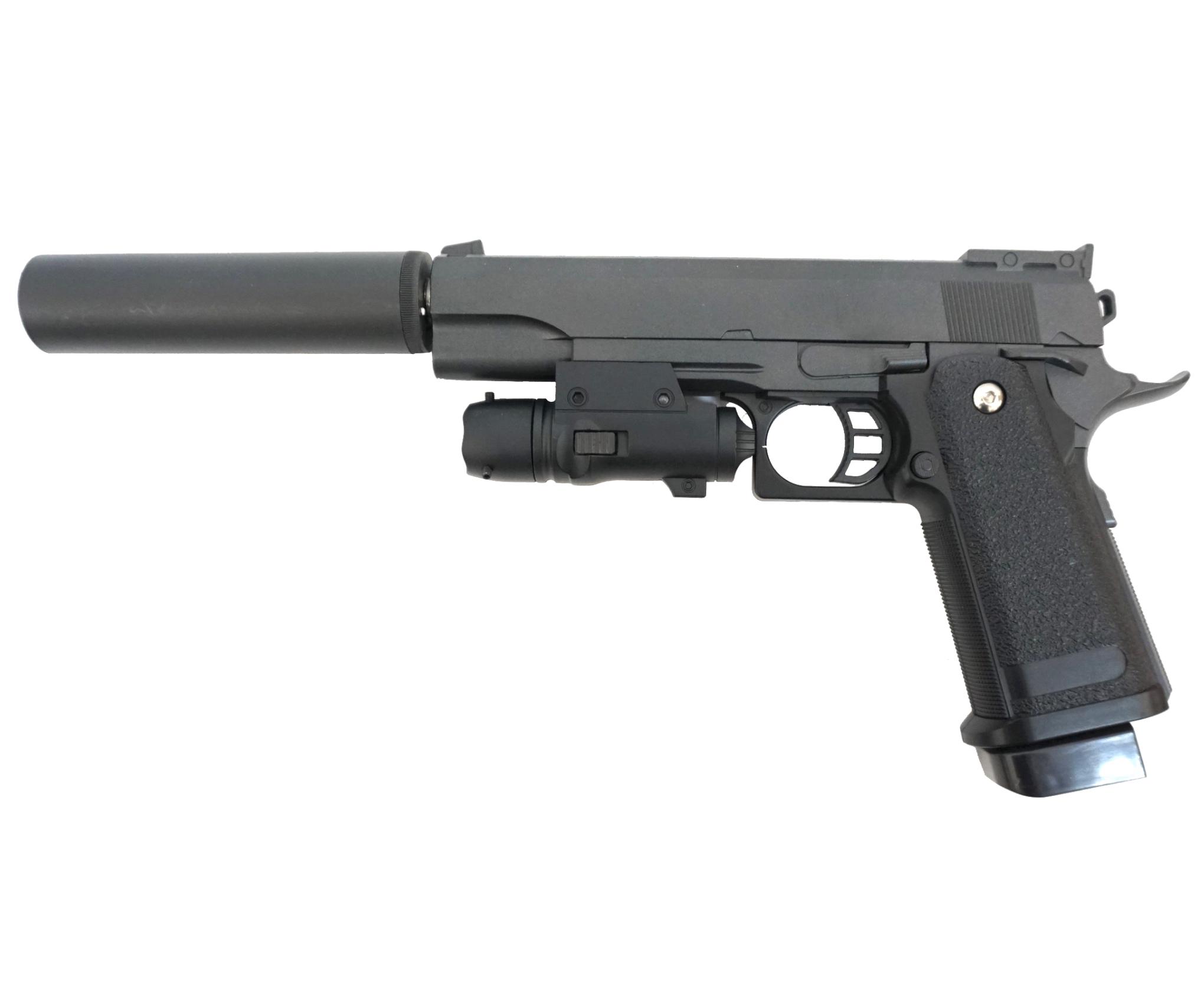 Пістолет страйкбольний Galaxy G6A Colt M1911 Hi-Capa з глушником та прицілом метал Чорний (10258139)