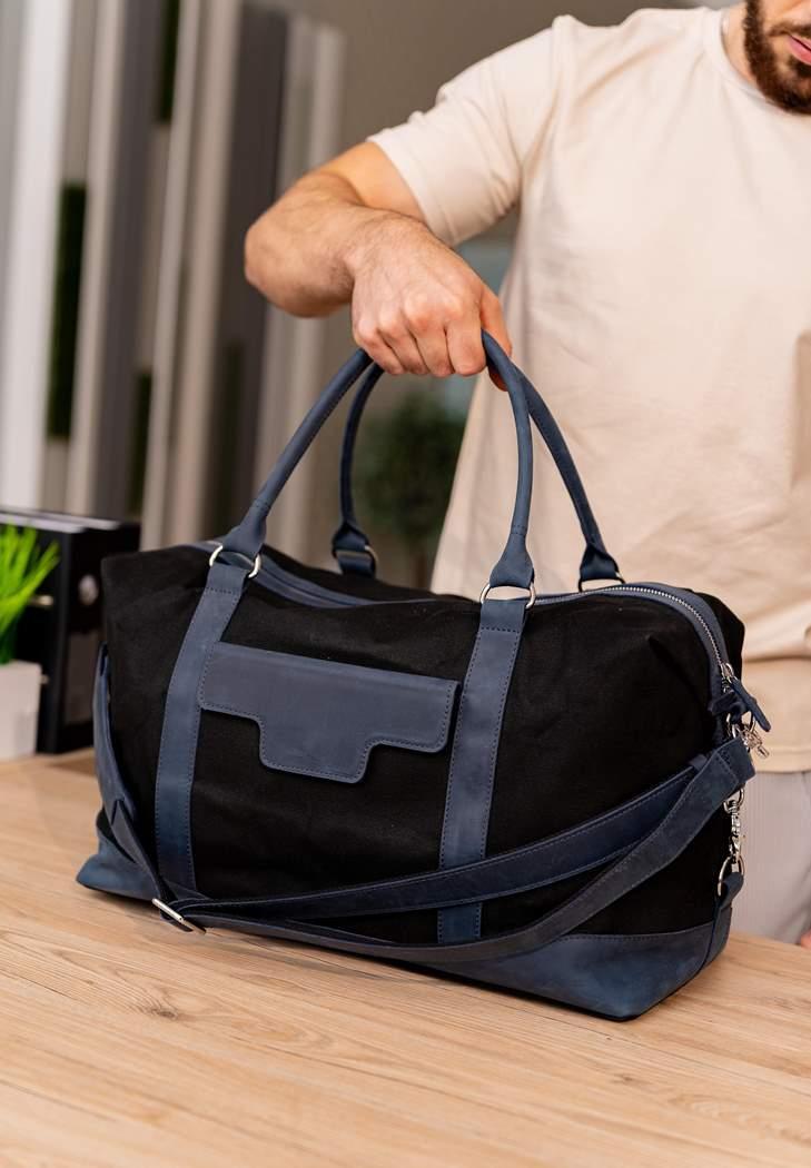 Дорожня сумка з канвасу та натуральної шкіри Crazy Horse Темно-синій (A-028136) - фото 2