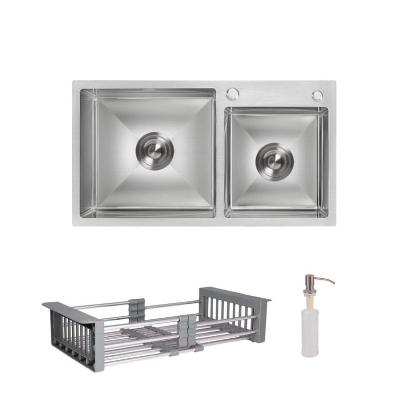 Мойка для кухни с двумя чашами Lidz H7843 Brushed интегрированная с дозатором и корзиной (LDH7843BRU3538747525)