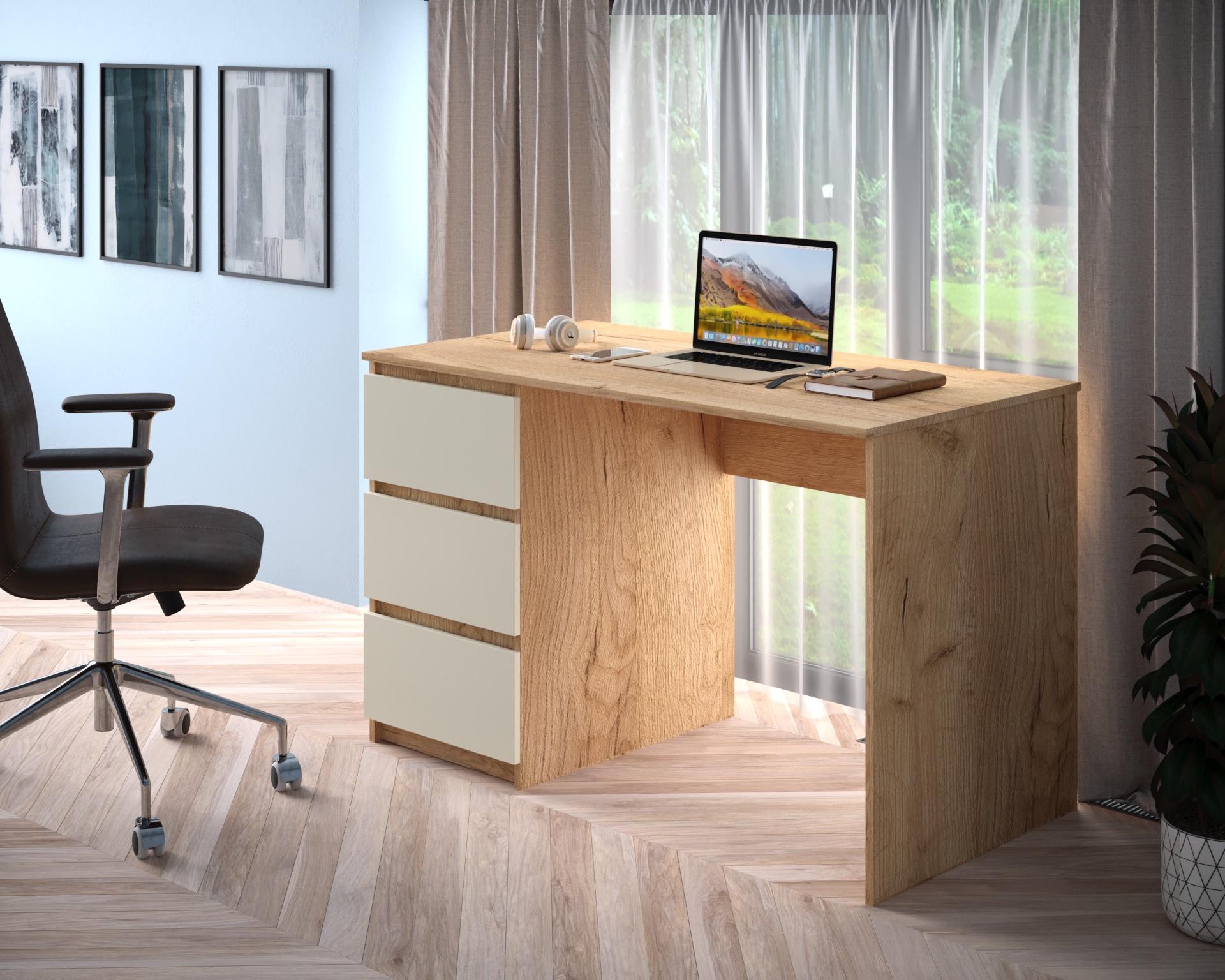 Письменный стол Kade-2 3 ящика 100х60х75 см Дуб Крафт золотой/Белый (Kade210060DKZBF)