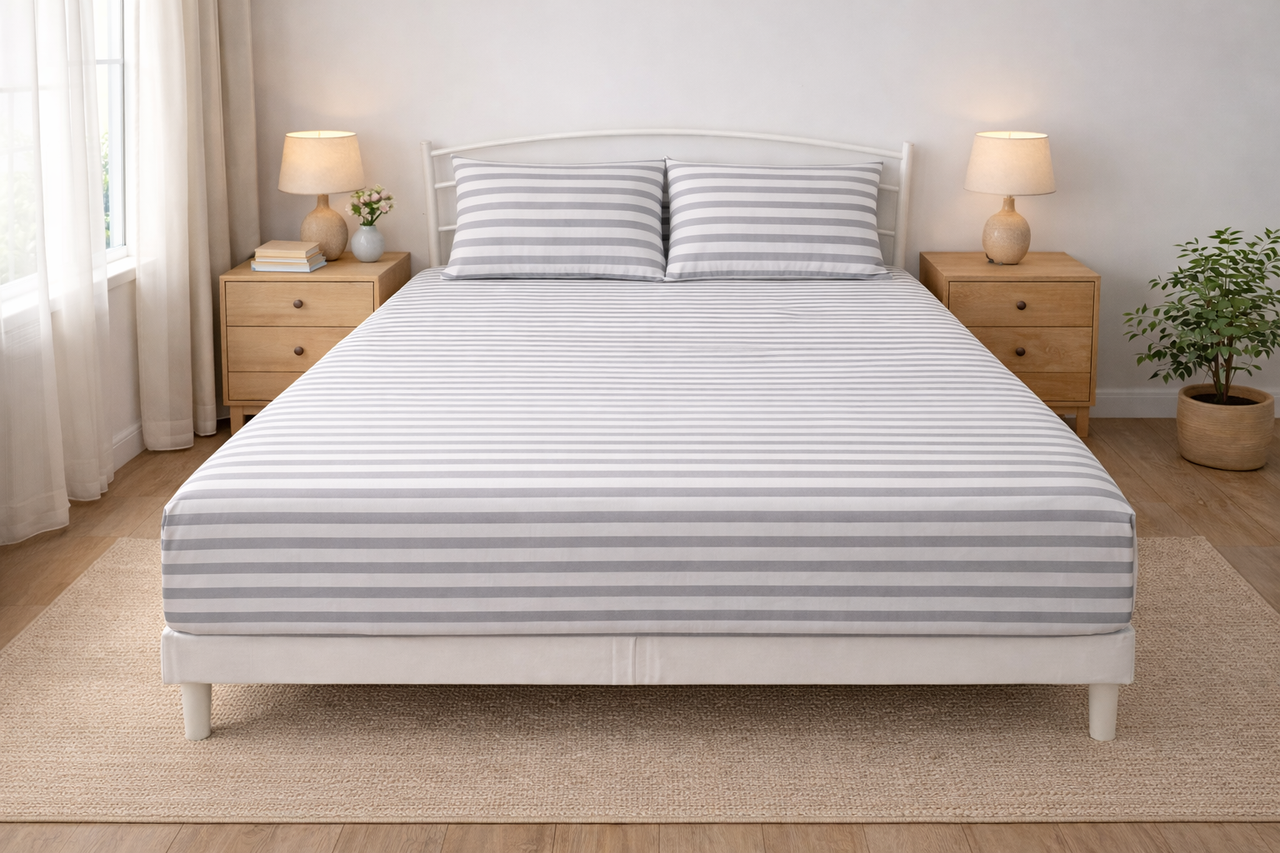 Простынь на резинке Полоска Б 180х200 см и две наволочки 50х70 см бязь (G-0501str/pn180)