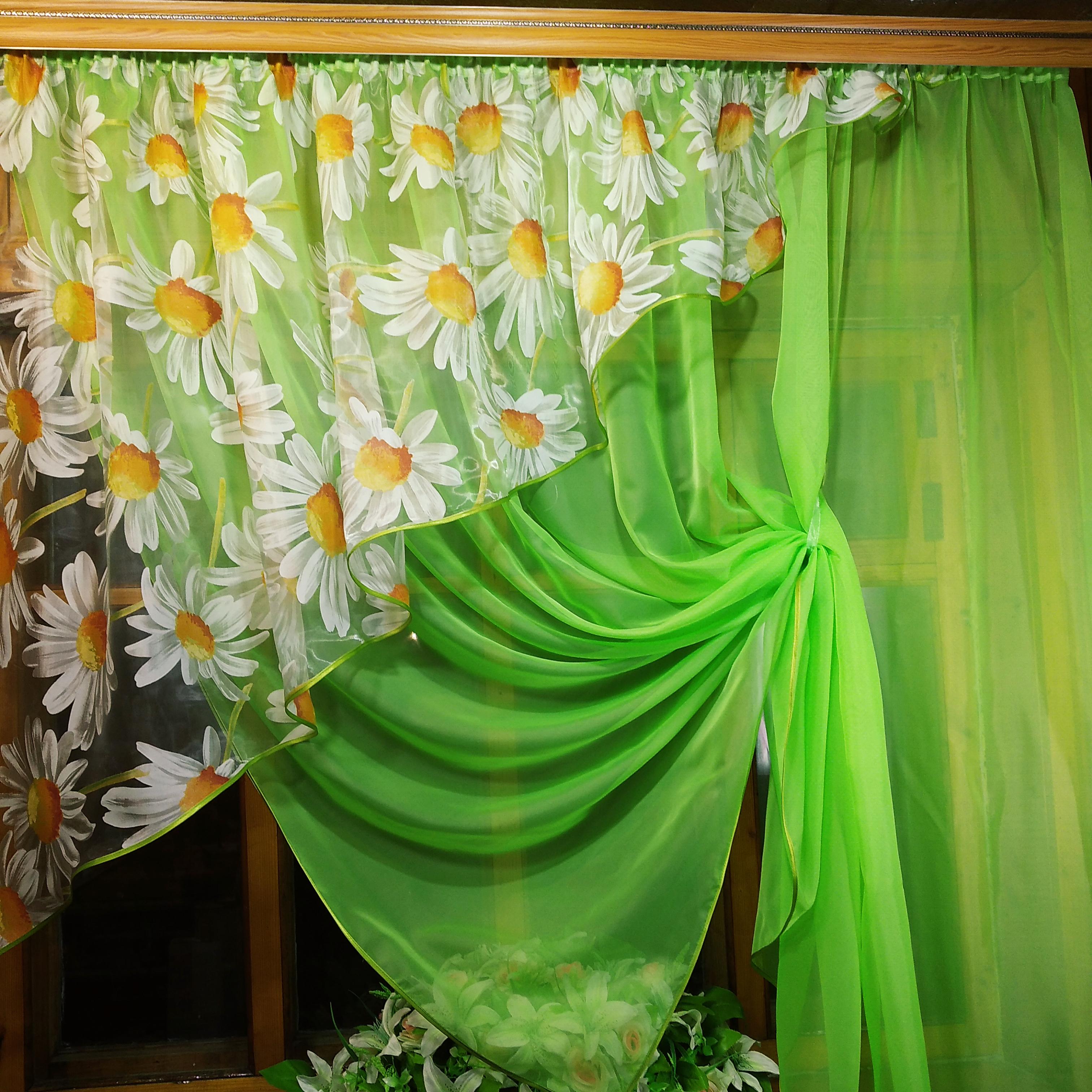 Занавеска короткая готовая Фая ромашка левая Салатовый - фото 4 Занавеска короткая готовая Фая ромашка левая Салатовый - фото 4