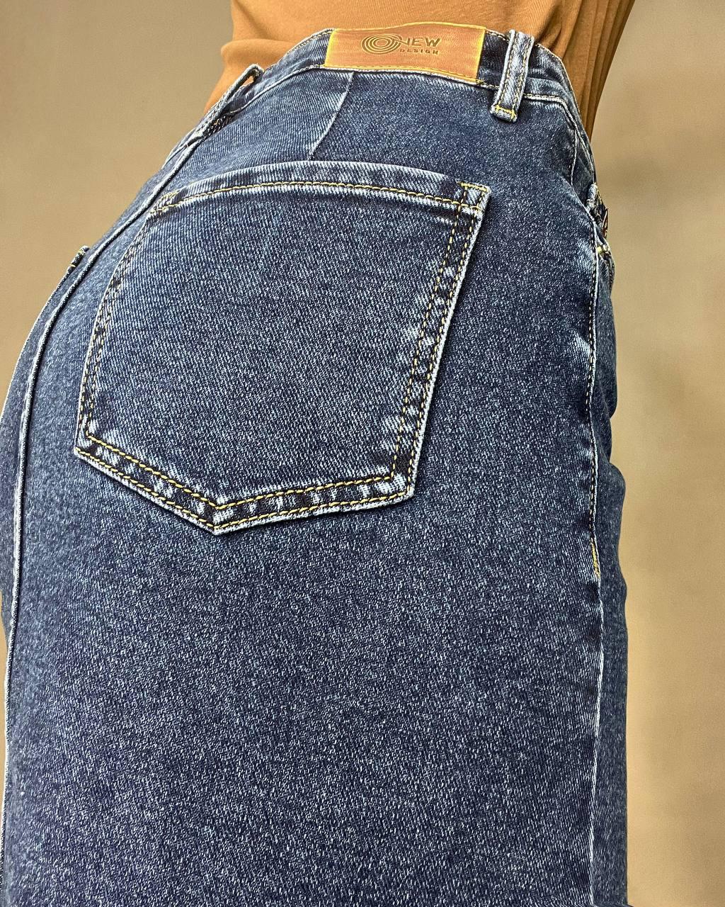 Юбка женская джинсовая Liana 269 большие размеры прямой крой средняя длина стрейчевая разрез впереди р. 31 Темно-синий (3591) - фото 4