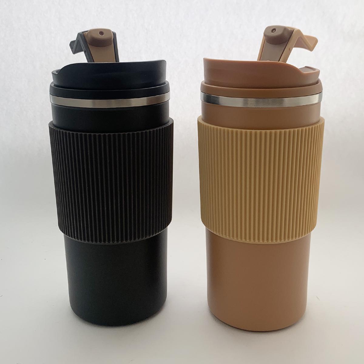 Термочашки для кофе парные с персональной гравировкой "Моє щастя" Черный/Бежевый