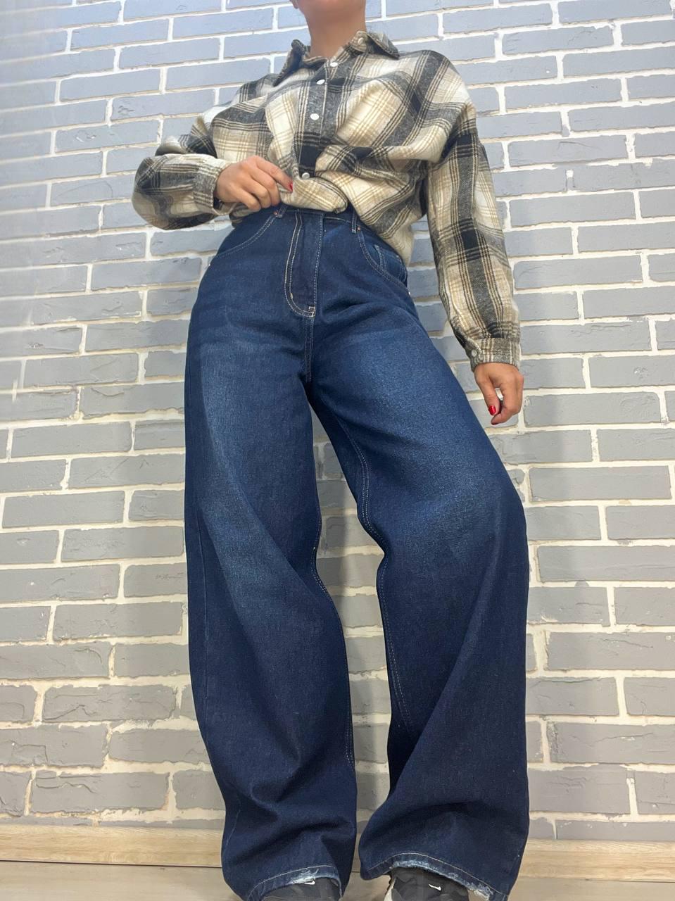 Джинсы женские ITS Basic 4107 baggy jeans палаццо широкие от бедра р. 34 Темно-синий (2950)