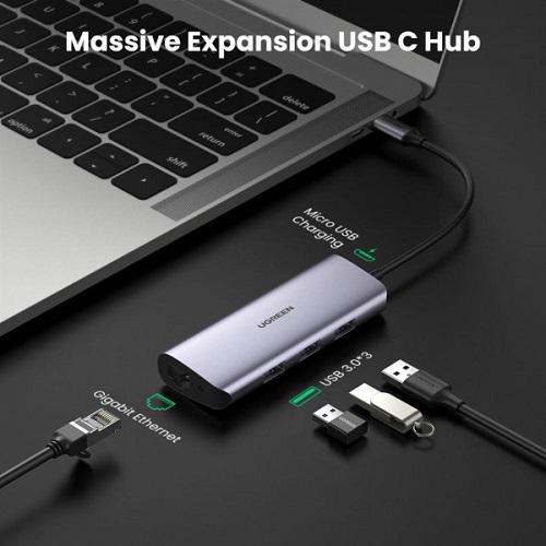 Док-станція UGreen CM236 60718 USB3.0 Type-C USB 3.0x3/RJ45 Сірий - фото 3