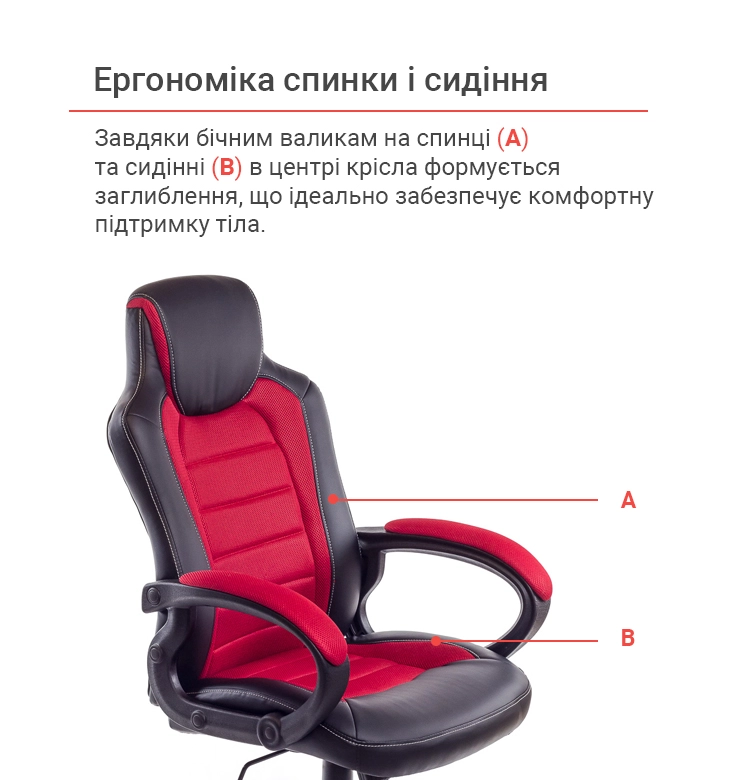 Крісло підліткове геймерське АКЛАС PL TILT Чорний/Червоний (00007267) - фото 7 Крісло підліткове геймерське АКЛАС PL TILT Чорний/Червоний (00007267) - фото 7