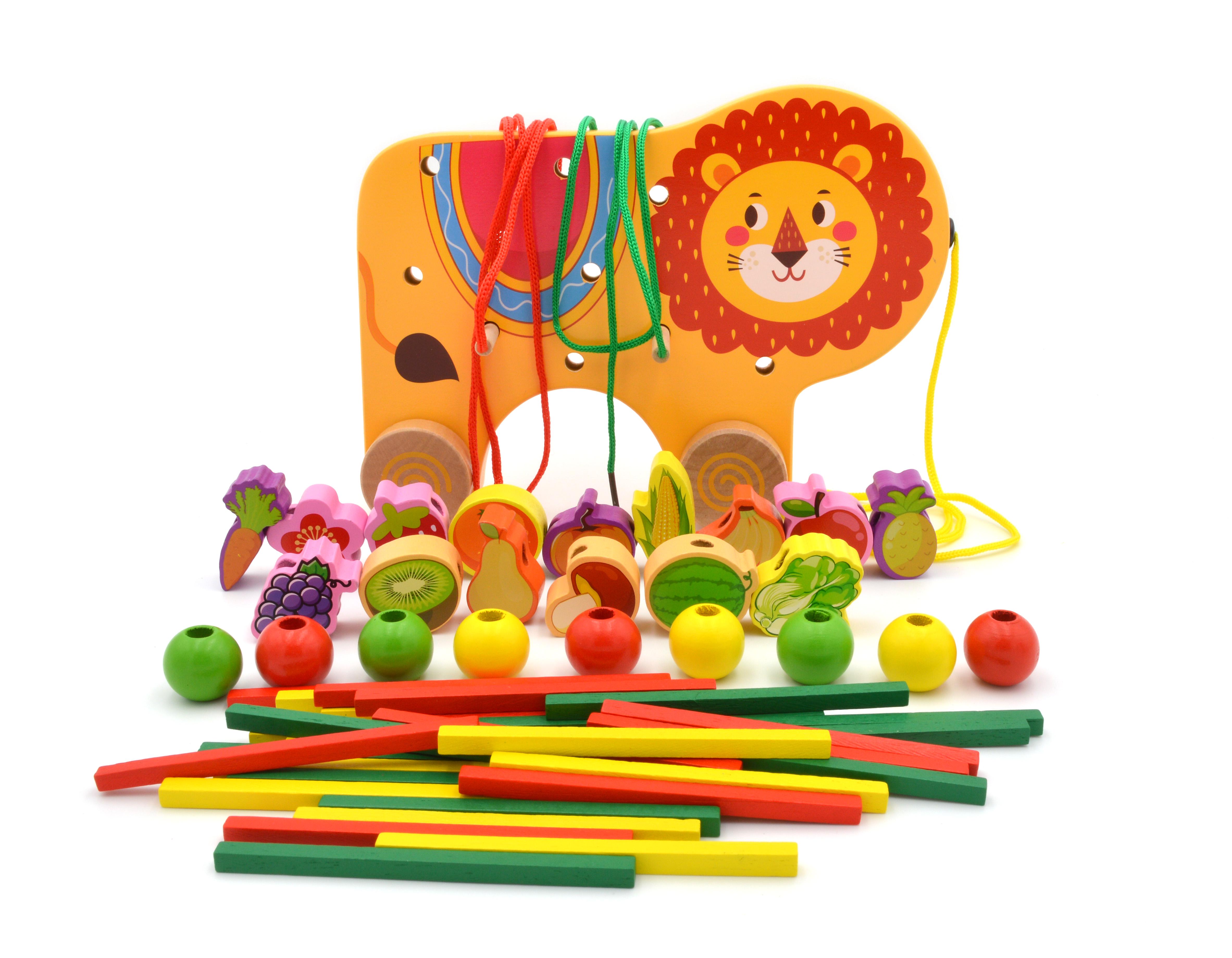 Каталка дерев'яна Лев шнурівка/балансир/лічильні палички (48173)