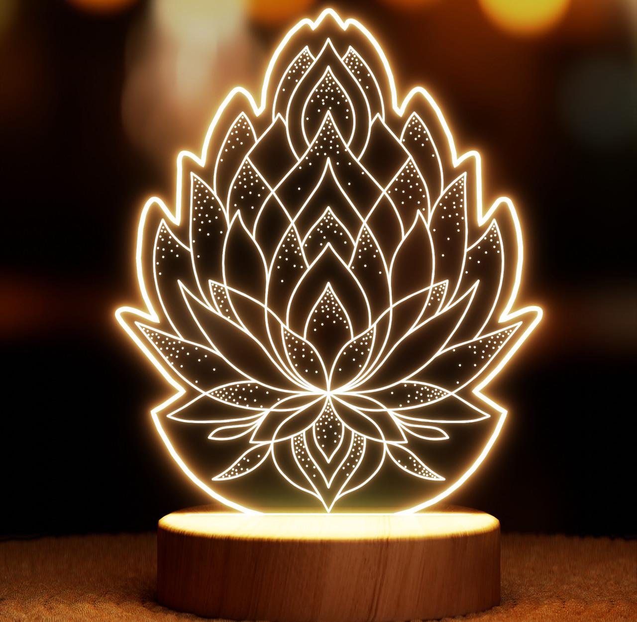 Ночник-светильник Lampic Водяная лилия USB дерево/акрил 15х22 см Желтый (32377427)