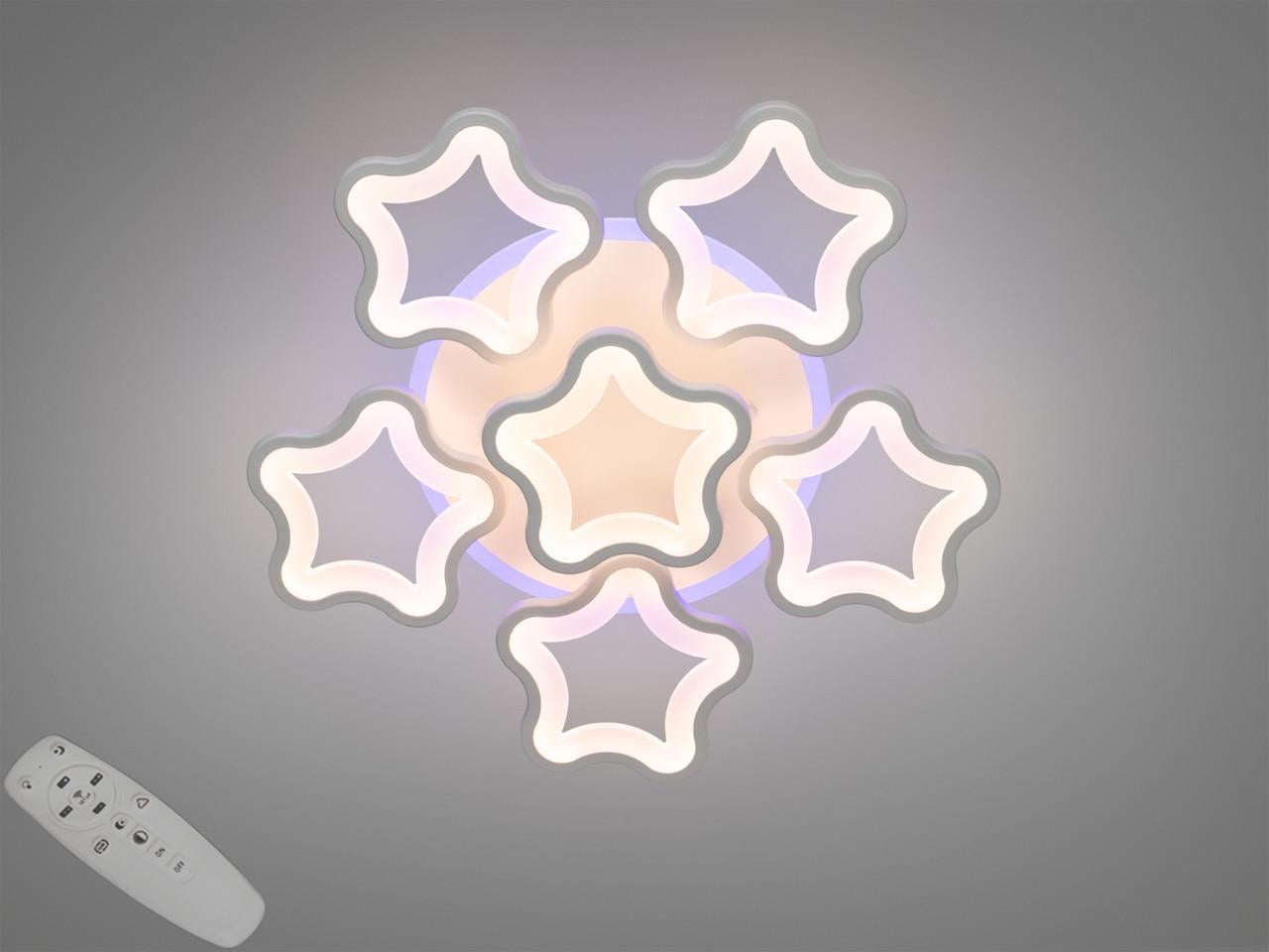 Люстра потолочная LED Звездочки/пульт/димер/95Вт Белый (1660/5+1WH 3col dim)