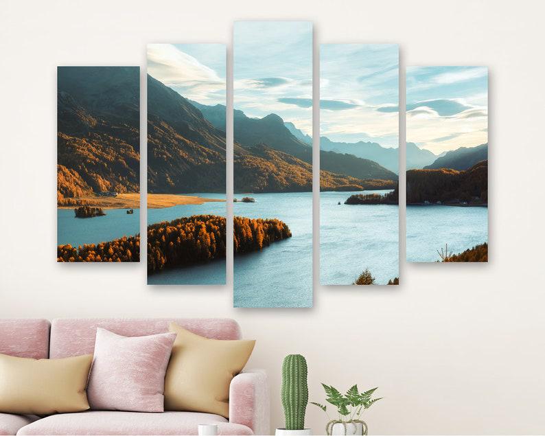 Модульная картина на холсте из пяти частей KIL Art Осеннее озеро у гор 137x85 см (M51_L_492)