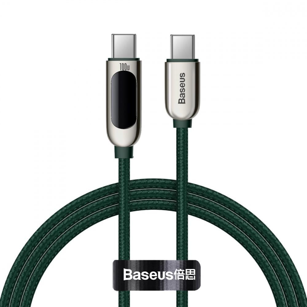 Кабель BASEUS Display Fast Charging Type-C to Type-C 100 W 1 м Dark green (32011 green)
