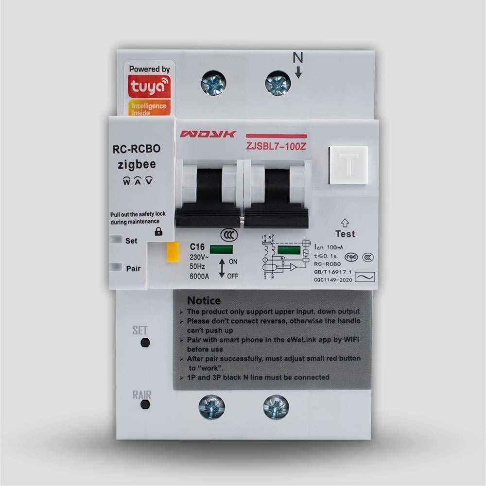 Дифавтомат ZigBee з енергомоніторингом WDYK однофазний 10А (WH00272) Дифавтомат ZigBee з енергомоніторингом WDYK однофазний 10А (WH00272)