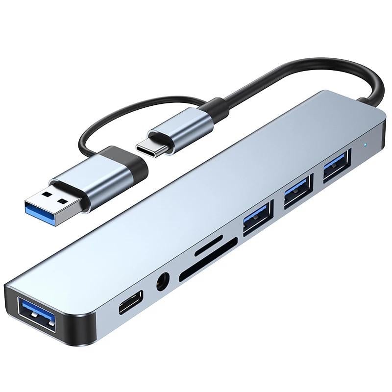 Хаб-концентратор USB 8в2 USB/Type C USB 3.0/2.0 USB-C аудиоразъем 3,5 мм TF и SD Card Reader (1543)