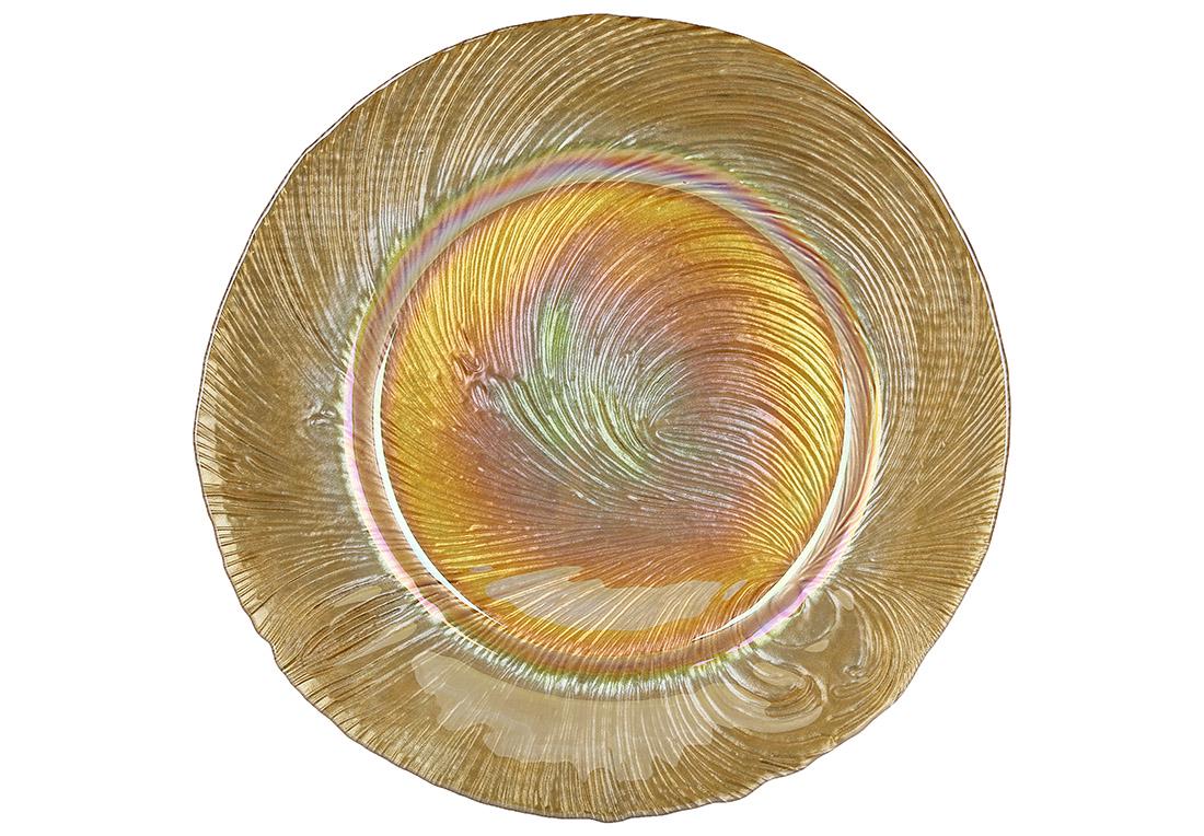 Набір скляних блюдо ⌀ 32,8x2,5 см 6 шт. Золото перламутр (992-184)
