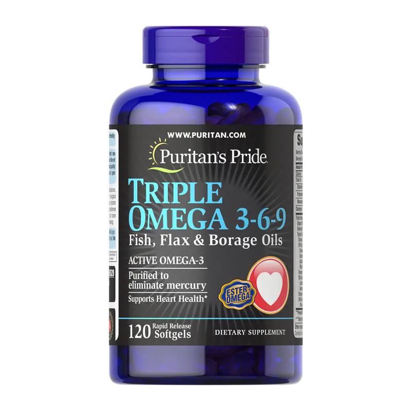 Омега жирные кислоты Puritan's Pride Triple Omega 3-6-9 Fish Flax & Borage Oils 120 капс. (18908-01)