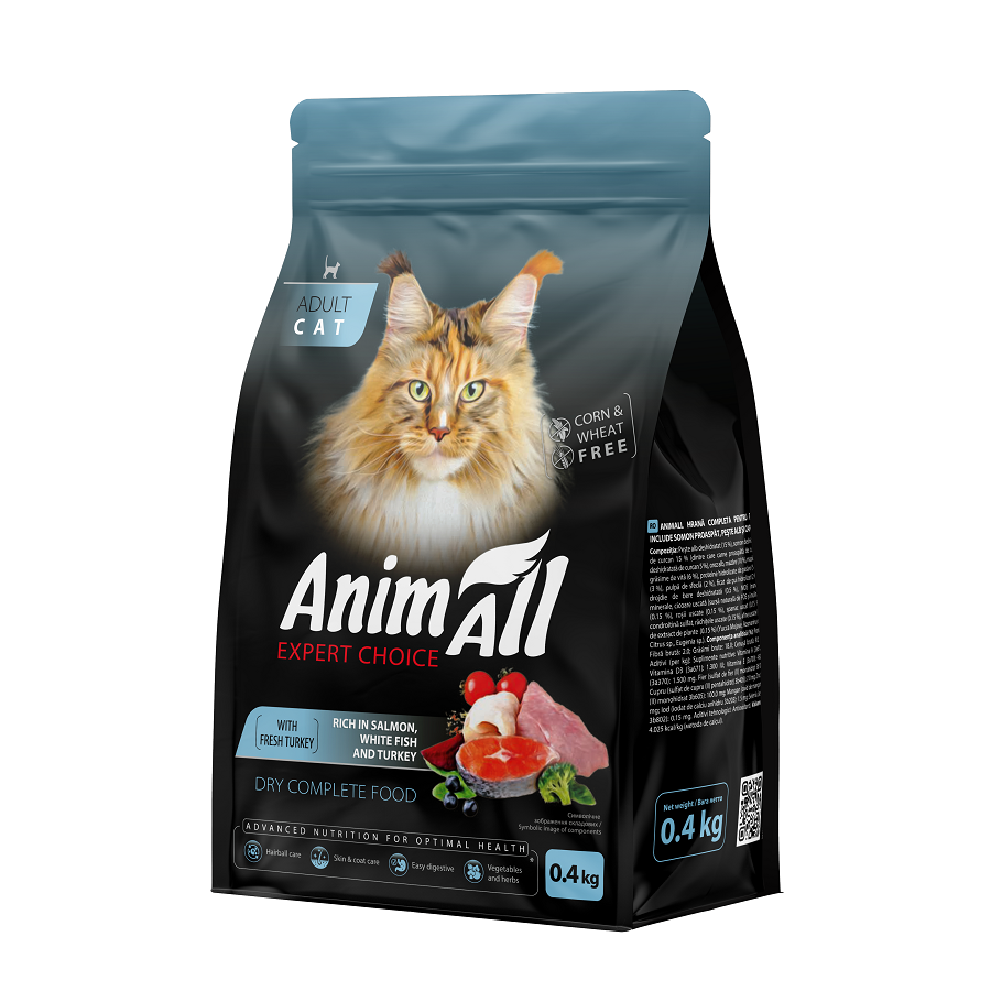 Корм сухой для кошек AnimAll Полнорационный с лососем/белой рыбой и свежей индейкой 0,4 кг (2998381778)