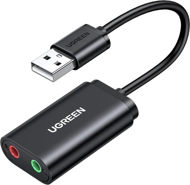 Адаптер стереофонический звуковой внешний UGREEN US205 для наушников USB 3,5 мм Black (30724)