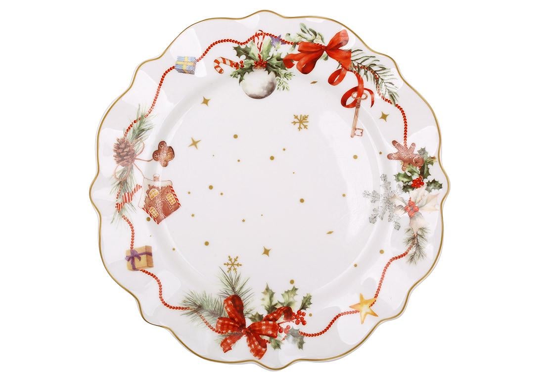 Тарелка фарфоровая BonaDi Christmas Ribbon D 21х2,4 см (498-354)