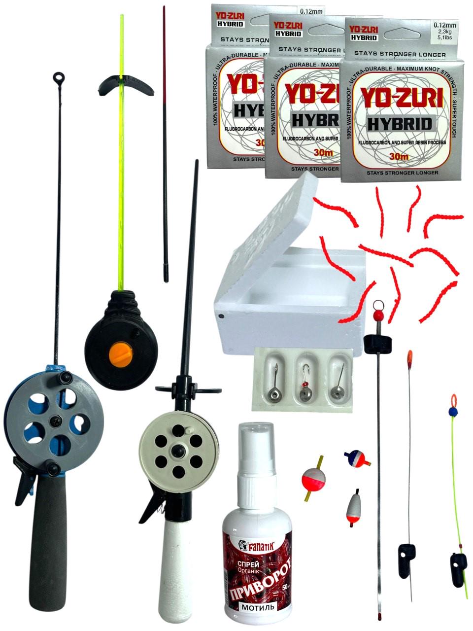 Набор для зимней рыбалки №3-Е удочки 3 шт./с аксессуарами/активатор поклевки Fanatik 50 мл (12345784125)