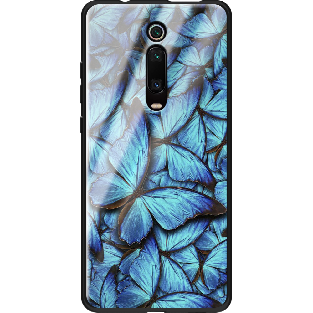 Чехол BoxFace Xiaomi Mi 9T / Mi 9T Pro лазурные бабочки Черный силикон со стеклом (37376-up1550-37743)