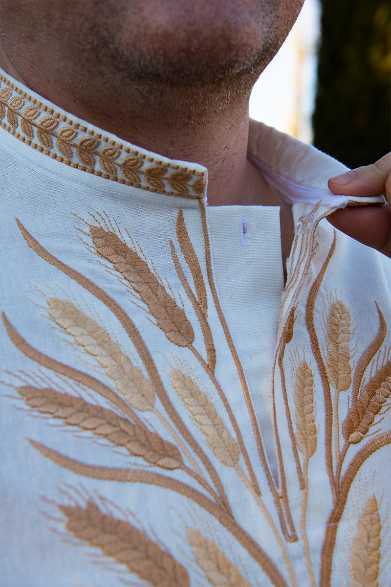 Вышиванка мужская натуральный лен с длинным рукавом М Молочный (2468018872) - фото 4