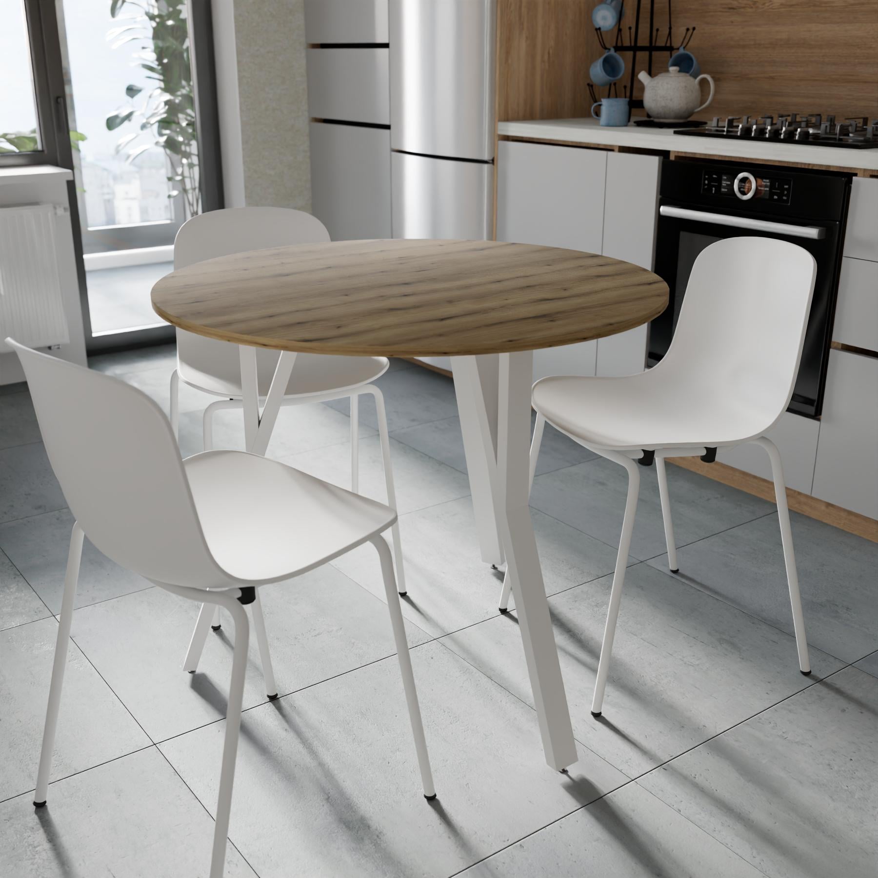 Обідній стіл круглий Ferrum-decor MARSI 3 870-3 метал/ДСП 16 мм 750x870x870 мм Білий/Дуб Евок Прибережний (FRD-107518)