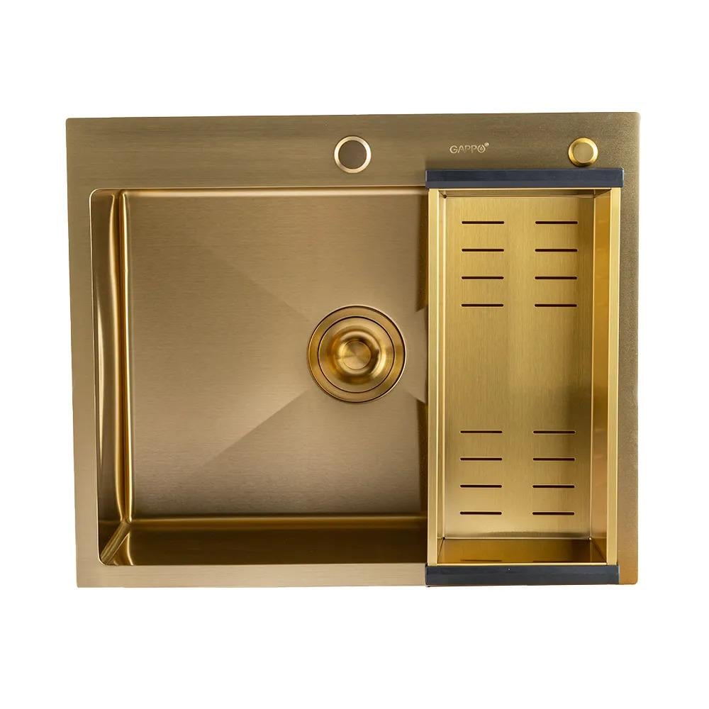 Мийка кухонна Gappo GS 6050-3 600x500 мм PVD Золотий (33675550)