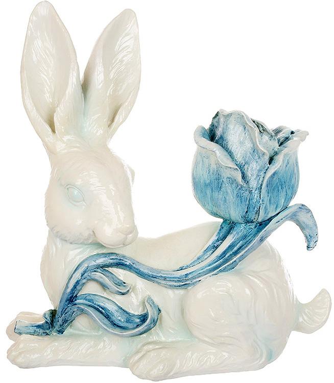 Фигура декоративная Кролик с голубым Цветком 23х12х24 см