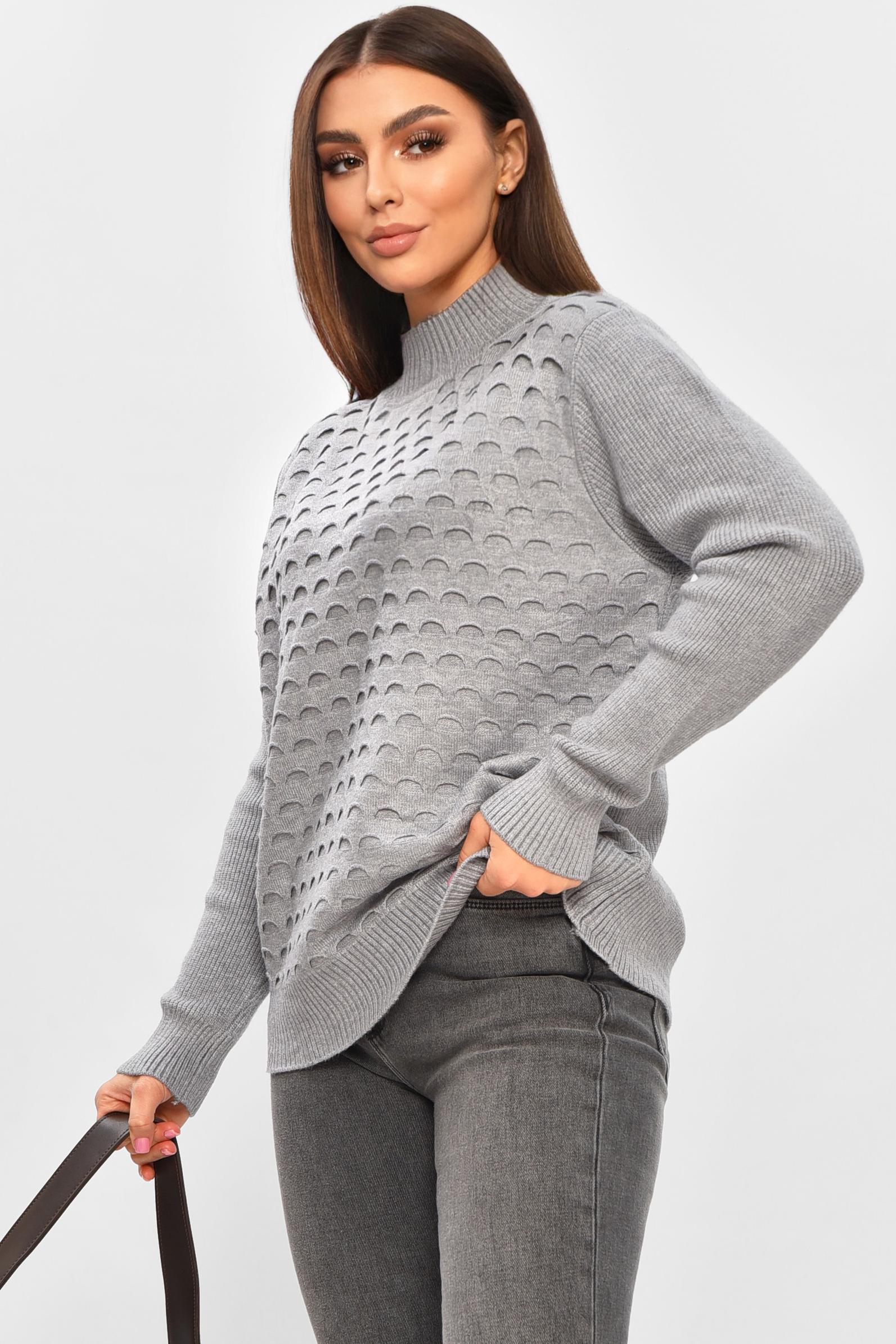 Свитер женский 206591 однотонный XL-2XL Серый (206591_!335357_48-50) - фото 2