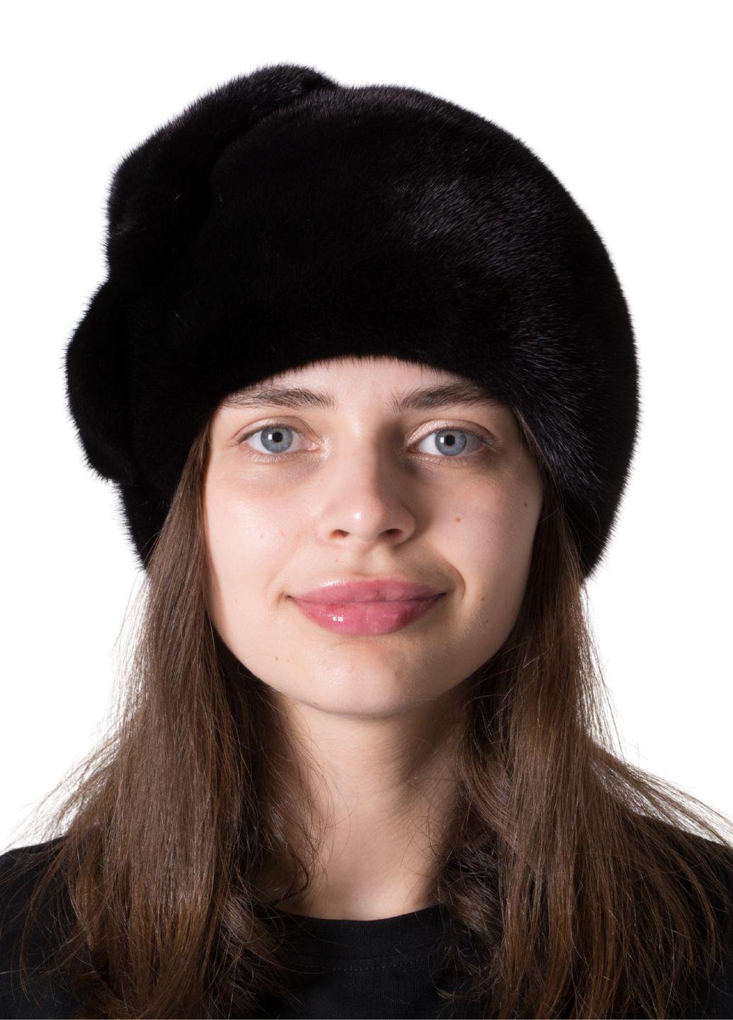 Женская кубанка Меховой стиль Шарик три листочка из натурального меха норки M-L Черный (050/D)